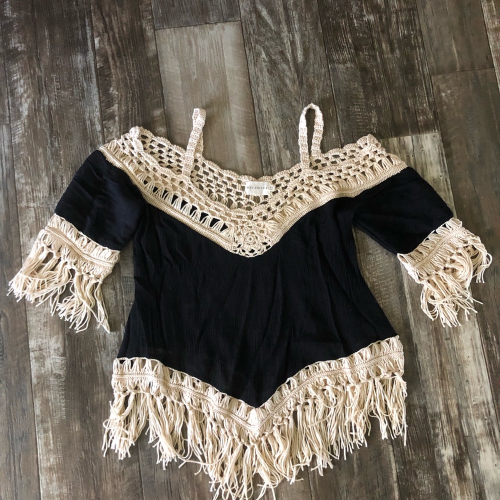 Boho fringe black/cream top